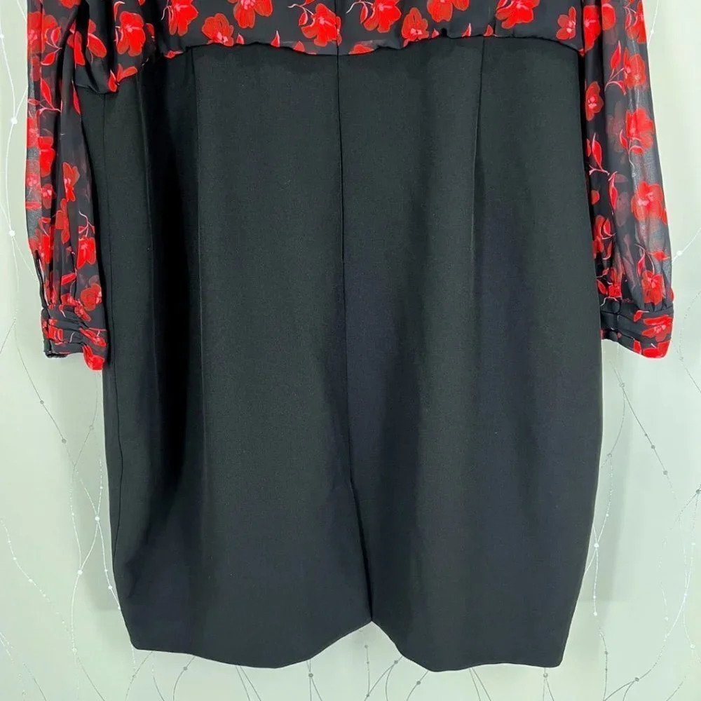 Badgley Mischka Black Red Floral High Neck Sheath Dress $495 - Picture 10 of 14